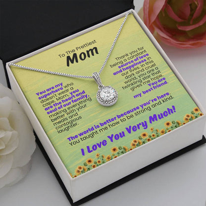 To The Prettiest Mom Green Background Forever Grateful Pendant - Enchanted Jewels
