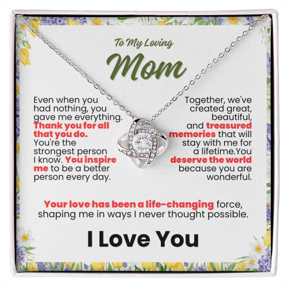 To My Loving Mom Floral Background Twisted Love Pendant - Enchanted Jewels