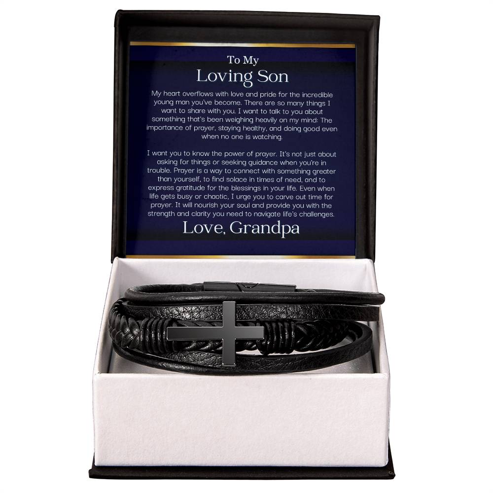 Cross Bracelet for Son from Grandpa Leather Cross Bracelet - Wide Open
