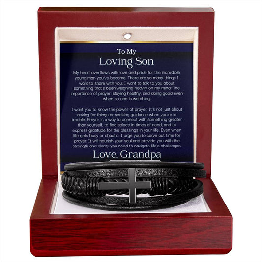 Cross Bracelet for Son from Grandpa Leather Cross Bracelet - Wide Open