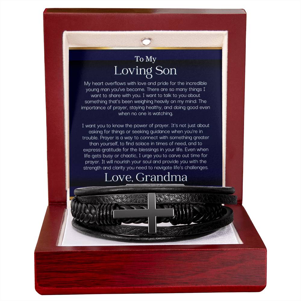 Cross Bracelet for Son from Grandma Leather Cross Bracelet - Wide Open